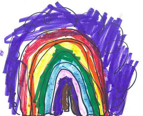 A child's rainbow painting