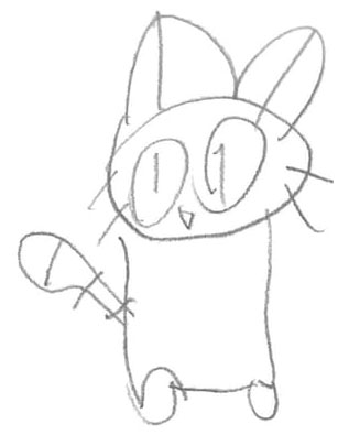 A child's pencil drawing of a cat