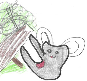 A child's drawing of a koala in a tree
