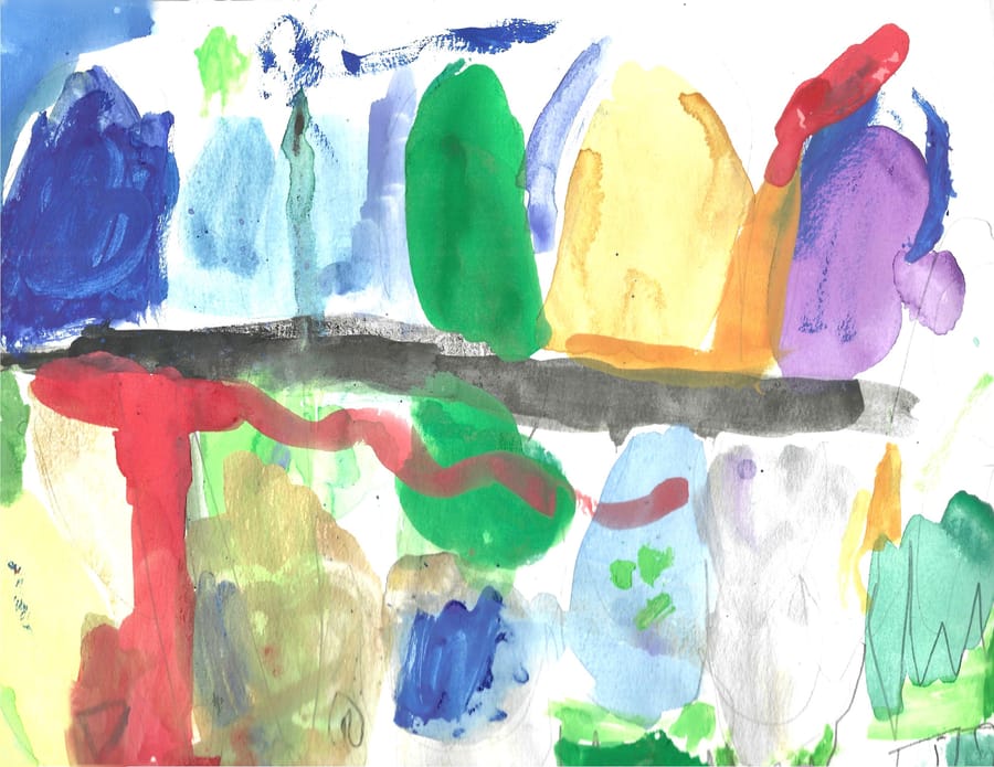 A child's colorful abstract watercolor