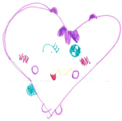 A child's drawing of a smiling heart