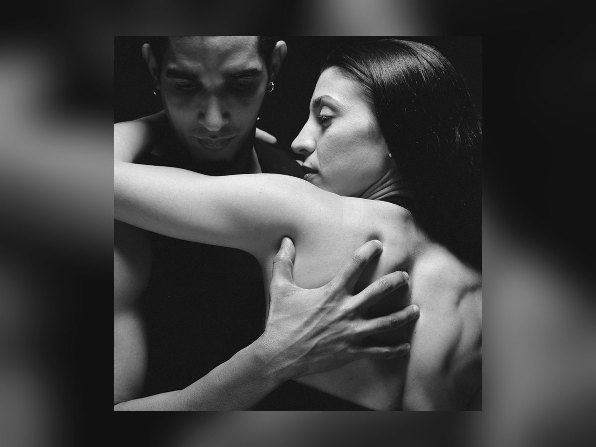 Duets for My Valentine identity: a stark black-and-white photograph of two dancers in an intimate embrace.